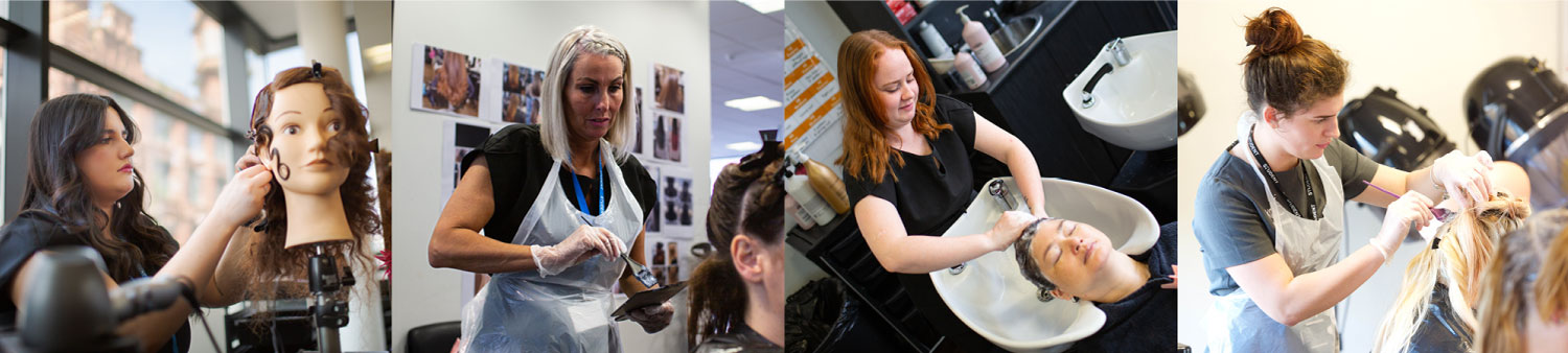 Picture showing people getting there hair cut, dyed and styled
