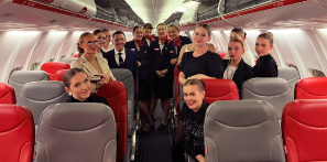 Cabin crew students stood with Jet2 staff.