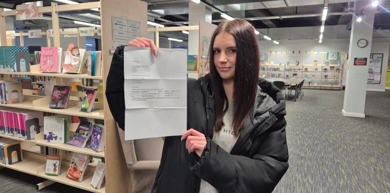 Picture of our student with her results