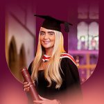 Picture of one of our students in their cap and gown