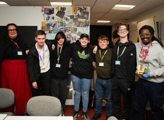 Picture of our students during the masterclasses with artist Larry Achiampong in partnership with Heart of Glass