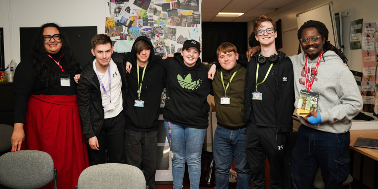 Picture of our students with Heart of Glass representative and Larry Achiampong