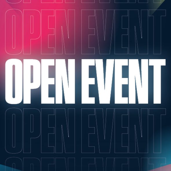 Picture with text saying Open Event
